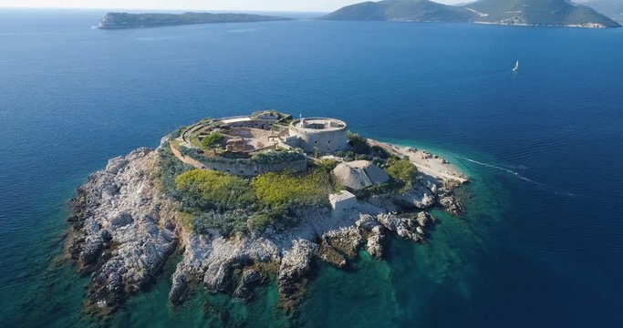 aerial view of Mamula island fort, Boka Kotorska bay of Adriatic sea