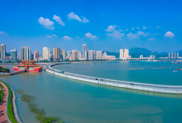 Fototapeta na wymiar Waterfront view of CoupleS Road, Zhuhai City, Guangdong Province, China