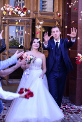 Bride and groom after wedding in registry office in Moscow (Russia)
