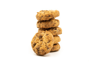 Chocolate chip cookies on white background