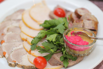 Lunch meat on the plate
