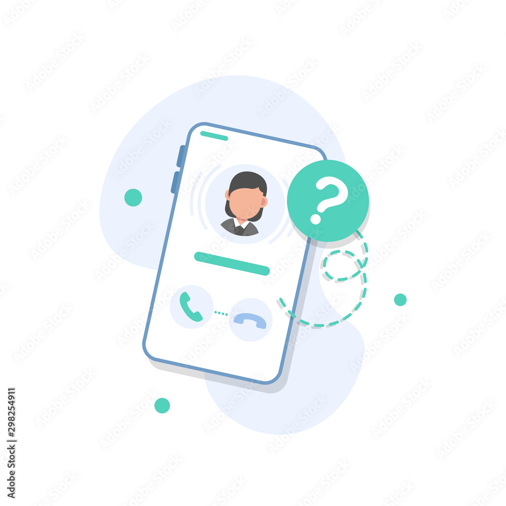 Poster flat design the smartphone with incoming call on screen, vector design element