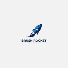 blue and brush rocket art logo design modern logo
