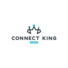 Connect or Connection King Logo Design. Line King or Kingdom Design Icon. Modern and Creative Crown Symbols Logo
