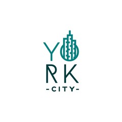 New York Building Logo Design. Line Office City Design Vector Art. Modern Future and Clean Build Icon Design