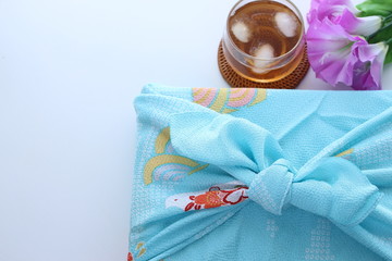 Japanese culture, furoshiki cloth wrapped gift for summer image