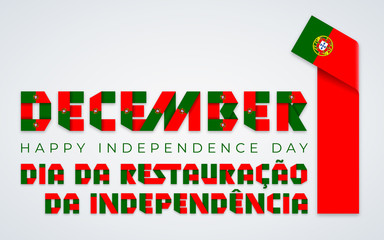 December 1, Portugal Independence Day congratulatory design with Portuguese flag colors. Vector illustration.