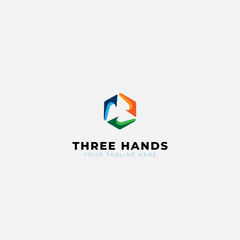 three hands abstract logo designs hexagonal