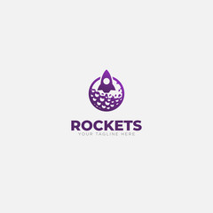 purple Rocket and golf ball logo designs modern