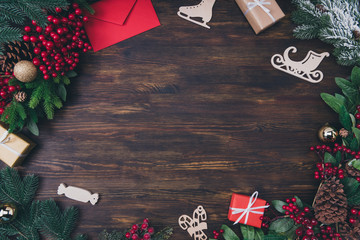 Top above high angle view photo of christmas creative object composition have blank empty space for...