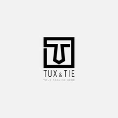 initial T like Tie and with line square letter T logo