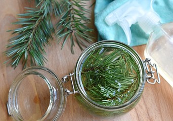 Eco friendly, zero waste cleaner, homemade, pine scented vinegar.