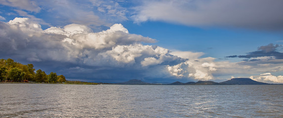 Big powerful storm clouds over the Lake Balaton of Hungary
