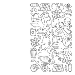 Vector logo, design and badge in trendy drawing style - zero waste concept, recycle and reuse, reduce - ecological lifestyle and sustainable developments icons on monochrome style.