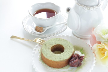 Germen food, green tea Baumkuchen cake 