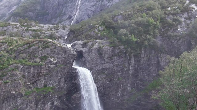 Aerial view of Manafossen waterfall in Norway