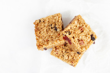Oat bar vegan healthy food treat cakes on a white background