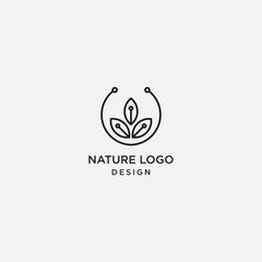 Obraz premium nature logo. leaf tech icon in linear style.Vector abstract for design of natural tech, tree tech