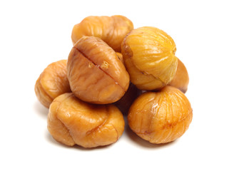 chinese food, peeled roasted chestnut on white background