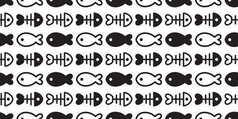 fish bone Seamless pattern vector tuna shark salmon cartoon scarf isolated dolphin whale ocean sea repeat wallpaper tile background illustration doodle design