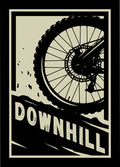 Downhill, Mountain bike banner, t-shirt print design on a dark background. Vector illustration.