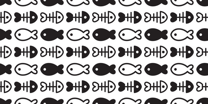 fish bone Seamless pattern vector tuna shark salmon cartoon scarf isolated dolphin whale ocean sea repeat wallpaper tile background illustration doodle design