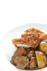 Japanese style curry, potato and pork curry rice with cutlet