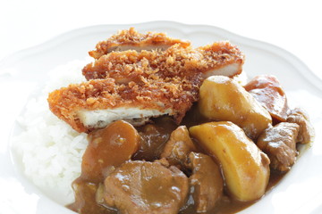 Japanese style curry, potato and pork curry rice with cutlet