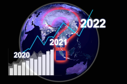 economic growth rates in the world and in Southeast Asia in the years 2020, 2021 and 2022. Global business Infographics and HUD interface on the background of the night planet Earth.  map from NASA.