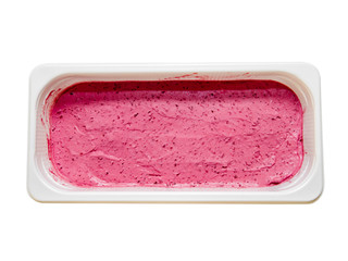 Tray of ice cream isolated on white. Top view.