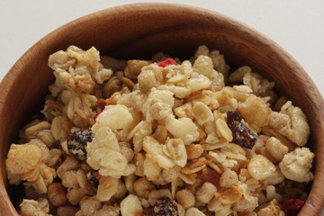 Healthy breakfast, granola and dried fruit