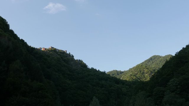 Poenari Vlad Tepes Dracula citadel on top of the hill 4K video