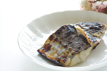 Japanese food, grilled mackerel on dish for healthy food image