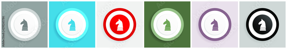 Poster chess horse icon set, colorful flat design vector illustrations in 6 options for web design and mobi