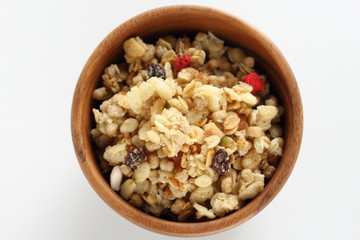 Healthy breakfast, granola and dried fruit