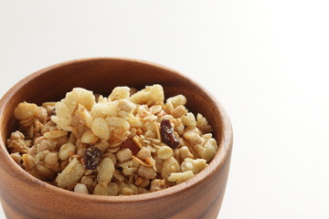 Healthy breakfast, granola and dried fruit