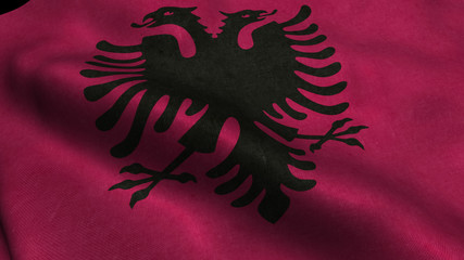 Albania flag with visible wrinkles and realistic fabric.