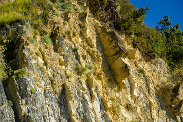 Beautiful natural texture of Caucasus mountains on the Black Sea coast in Olginka. Stones and rock...