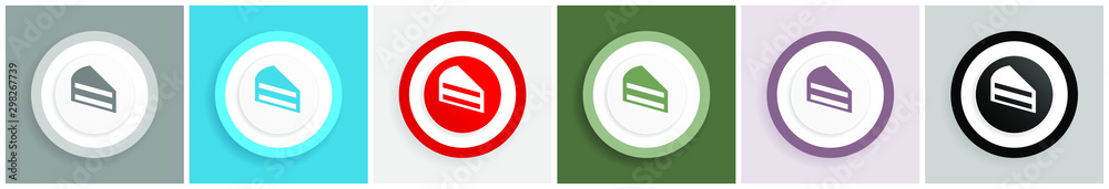 Aufkleber Cake icon set, colorful flat design vector illustrations in 6 options for web design and mobile applications