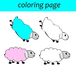 Coloring Page. Two cartoon sheeps stands and smiles.