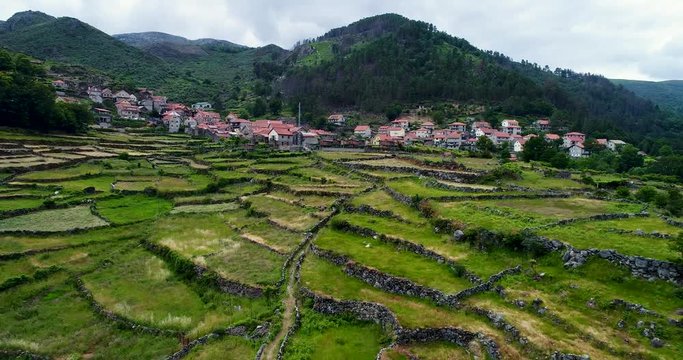 Aerial view of the historic village of Rocas at the Peneda Geres National Park, in Portugal