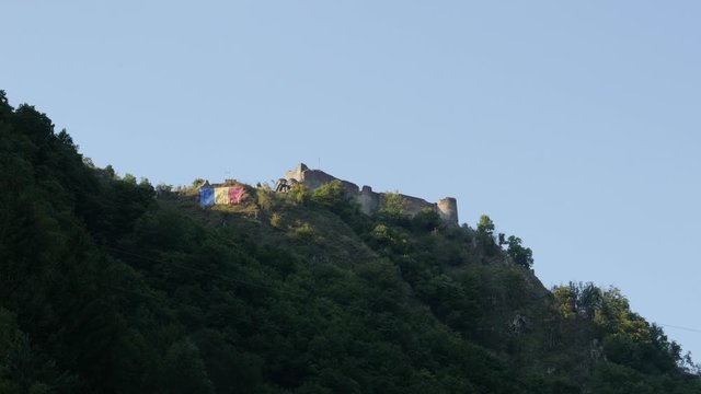 Ruins of real Vlad Tepes castle called Poaneri on top of the hill 4K footage.mov