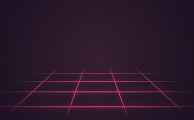 80s background, vector set of elements. Illustration in the style of futurism. Neon grid. Symbol of technology and cyberpunk. Vintage poster of virtual reality.