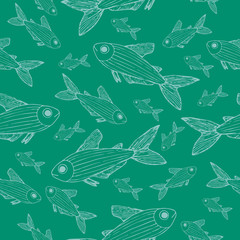 Sketch liner fish pattern contour cyan on aquamarine