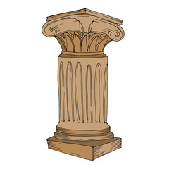 Vector Antique greek columns. Black and white engraved ink art. Isolated ancient illustration element.