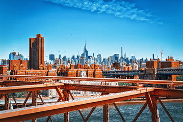 Lower Manhattan  from Brooklyn Bridge which across the East Rive, between Manhattan and Brooklyn....