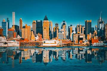 View from the water, from Hudson bay to Lower Manhattan. New York.