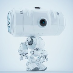 Naklejka premium Robotic white toy with big tube head. 3d rendering