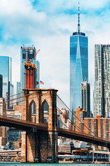 Suspension Brooklyn Bridge across Lower Manhattan and Brooklyn. New York, USA. - obrazy, fototapety, plakaty