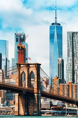 Deurstickers Hang Brooklyn Bridge op over Lower Manhattan en Brooklyn. New York, VS. © BRIAN_KINNEY